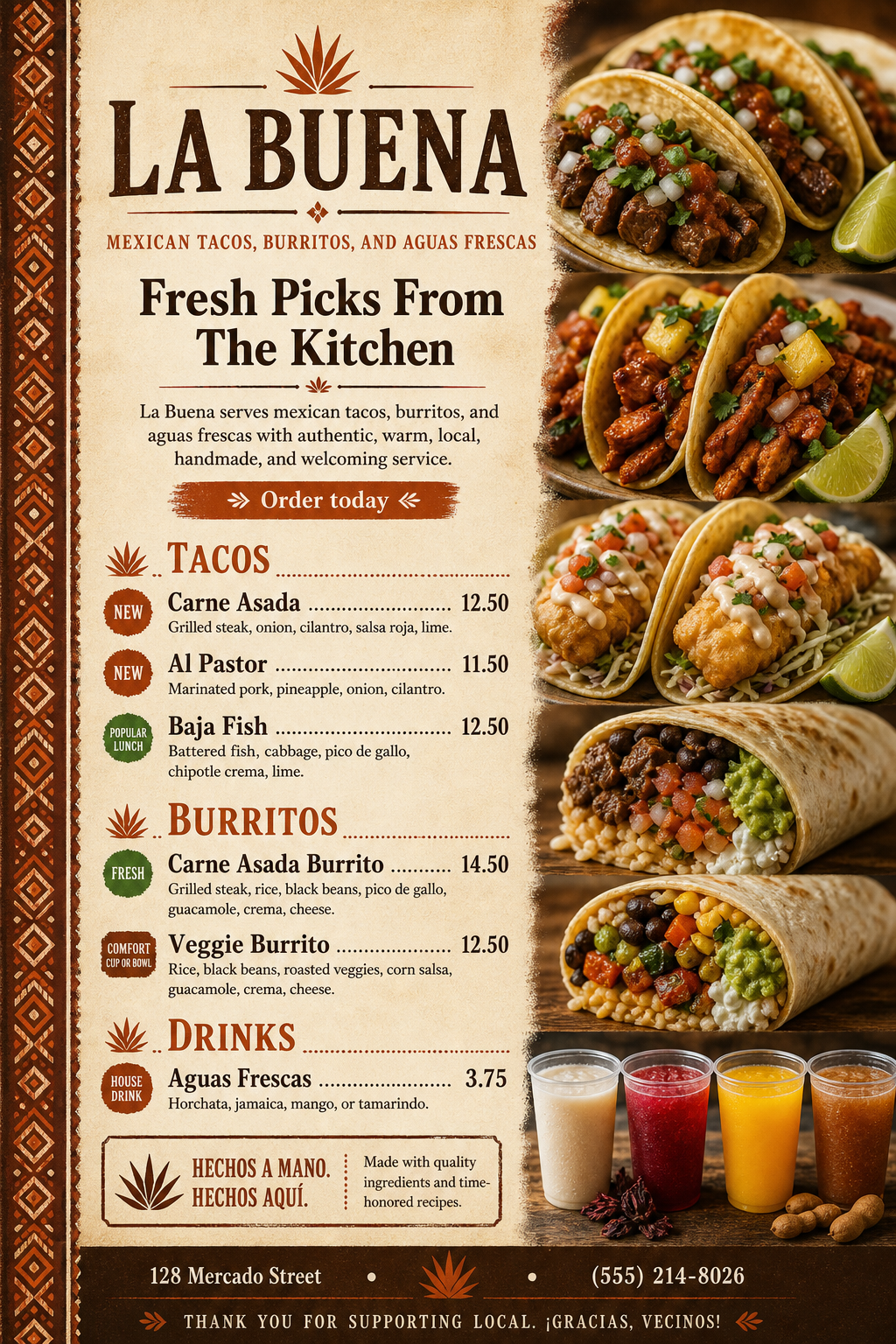 Detailed Mexican menu
